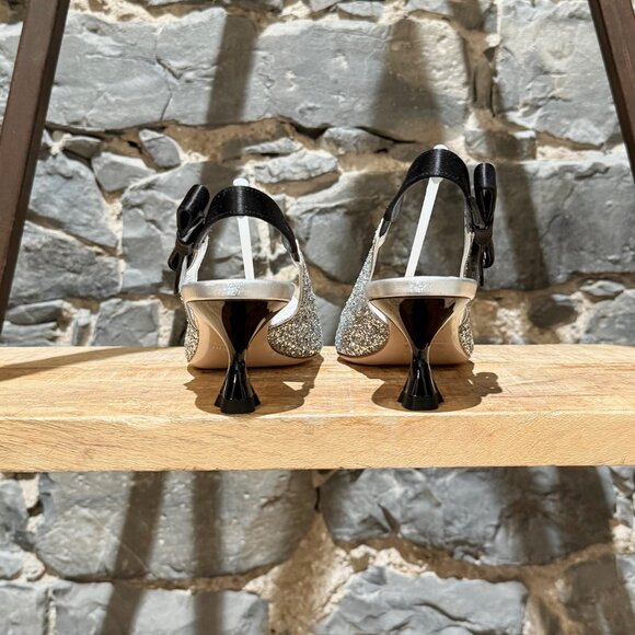 Miu Miu Silver Glitter Slingback Bow Pumps - Picture 7 of 13